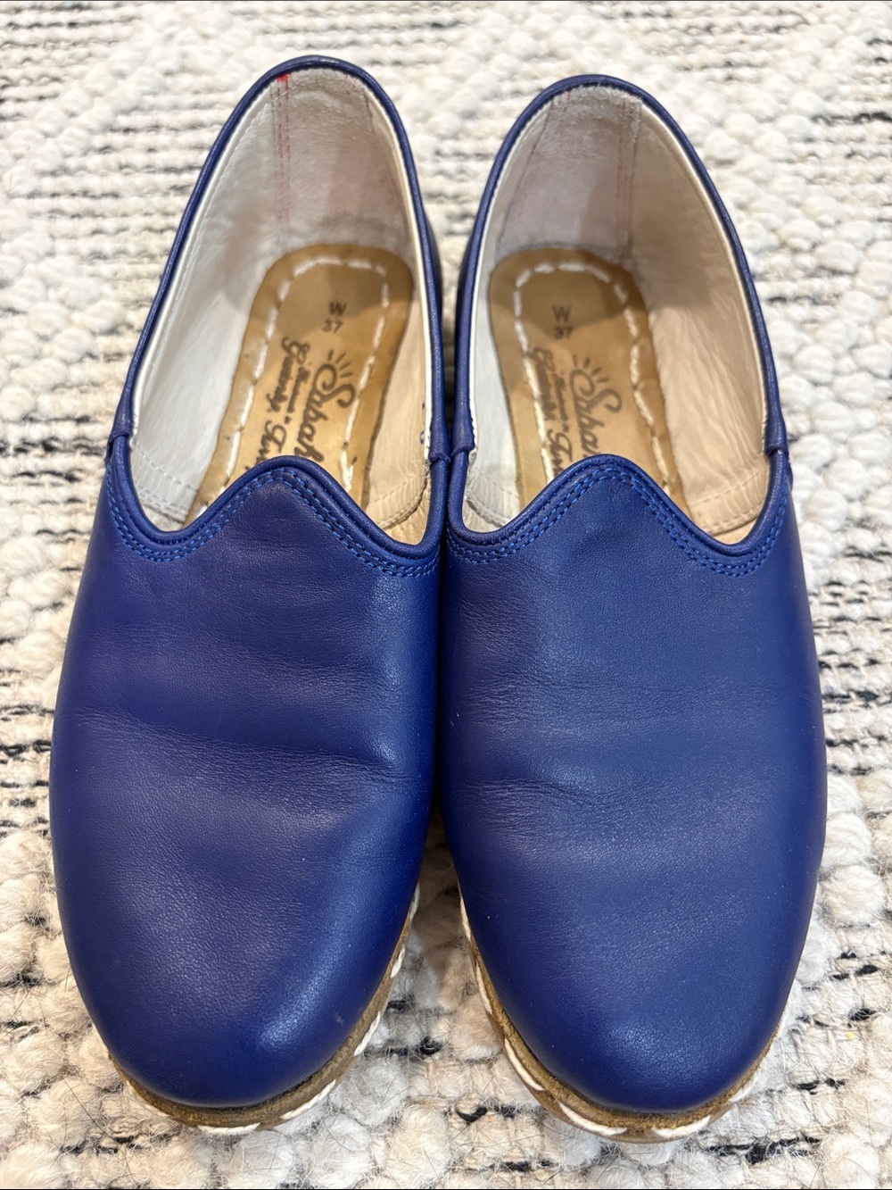 Sabah Handmade Royal Blue Leather Slip-On Flats 37